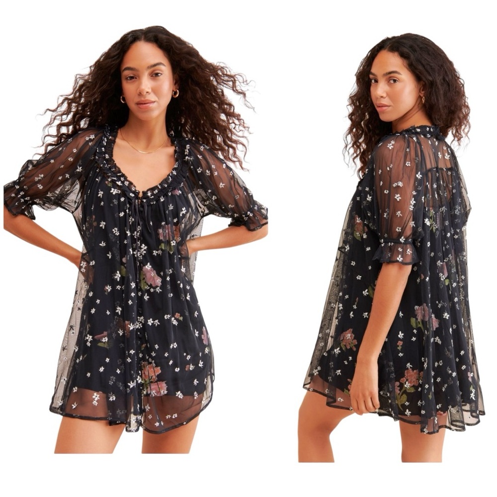 Free People Black Floral Mini Dress